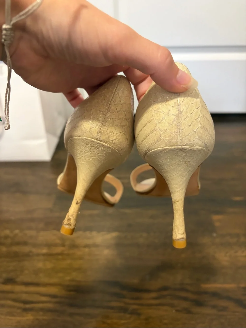 Manolo Blahnik Cream D'Orsay Open-Toe Heels